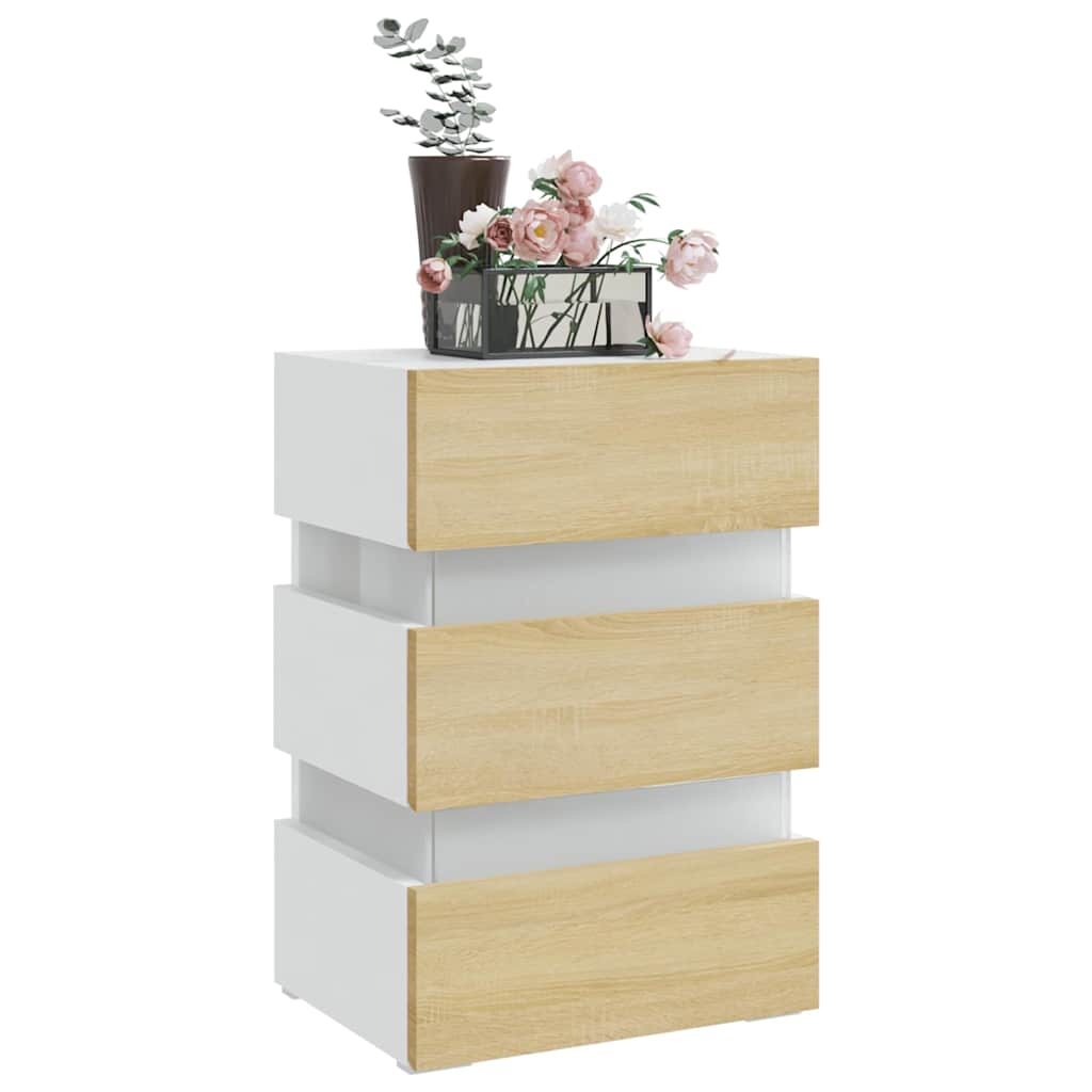 Table de chevet LED blanche et chêne Sonoma 45x35x67 cm matériau bois