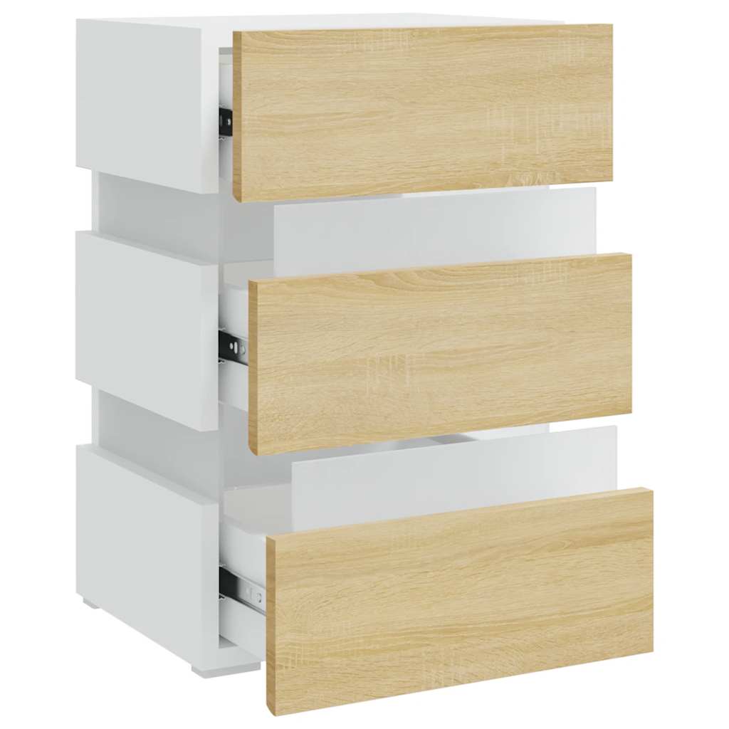 Table de chevet LED blanche et chêne Sonoma 45x35x67 cm matériau bois