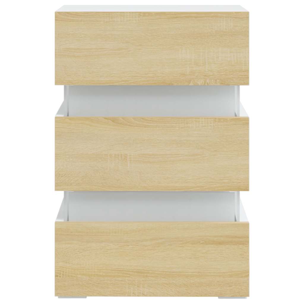Table de chevet LED blanche et chêne Sonoma 45x35x67 cm matériau bois