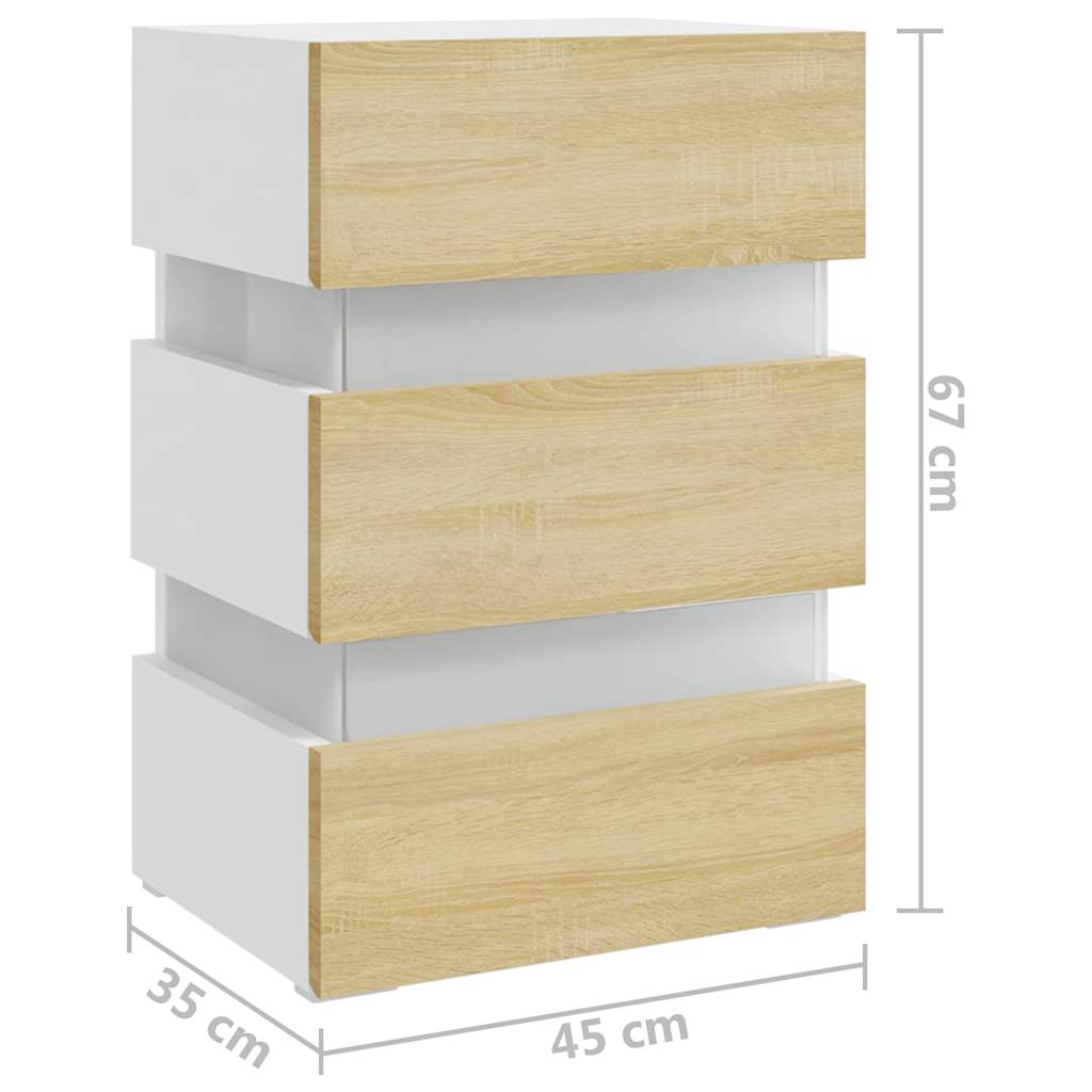 Table de chevet LED blanche et chêne Sonoma 45x35x67 cm matériau bois