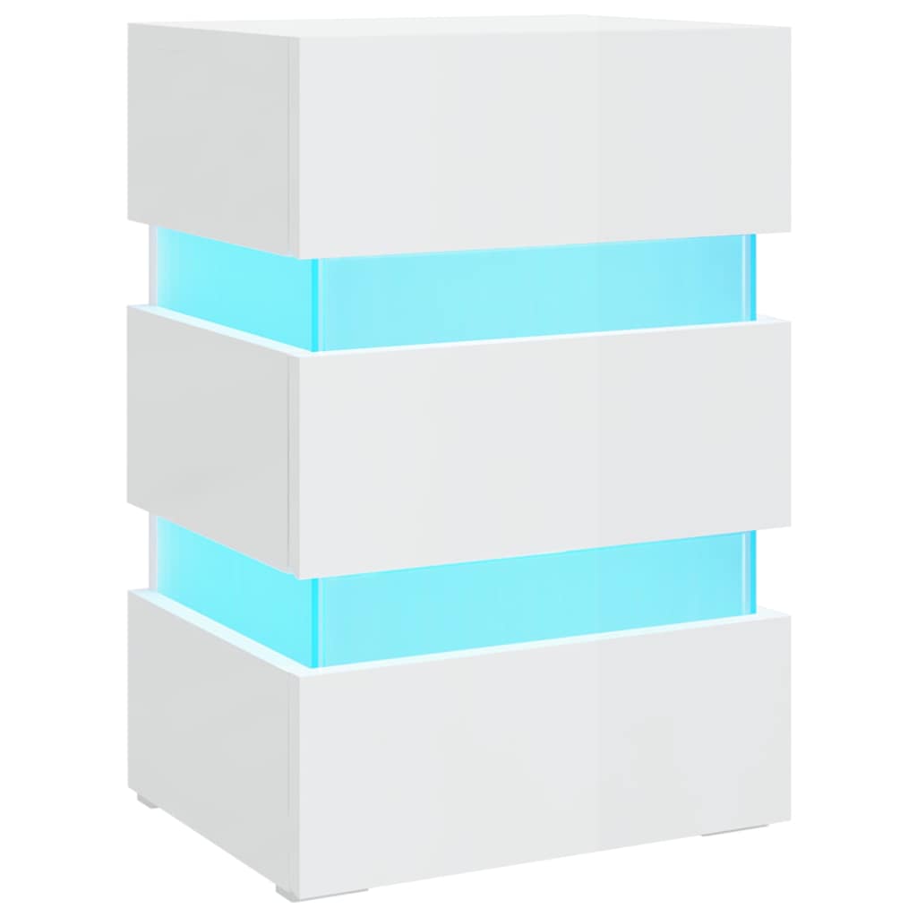 Table de chevet LED blanc brillant 45x35x67 cm matériau à base de bois
