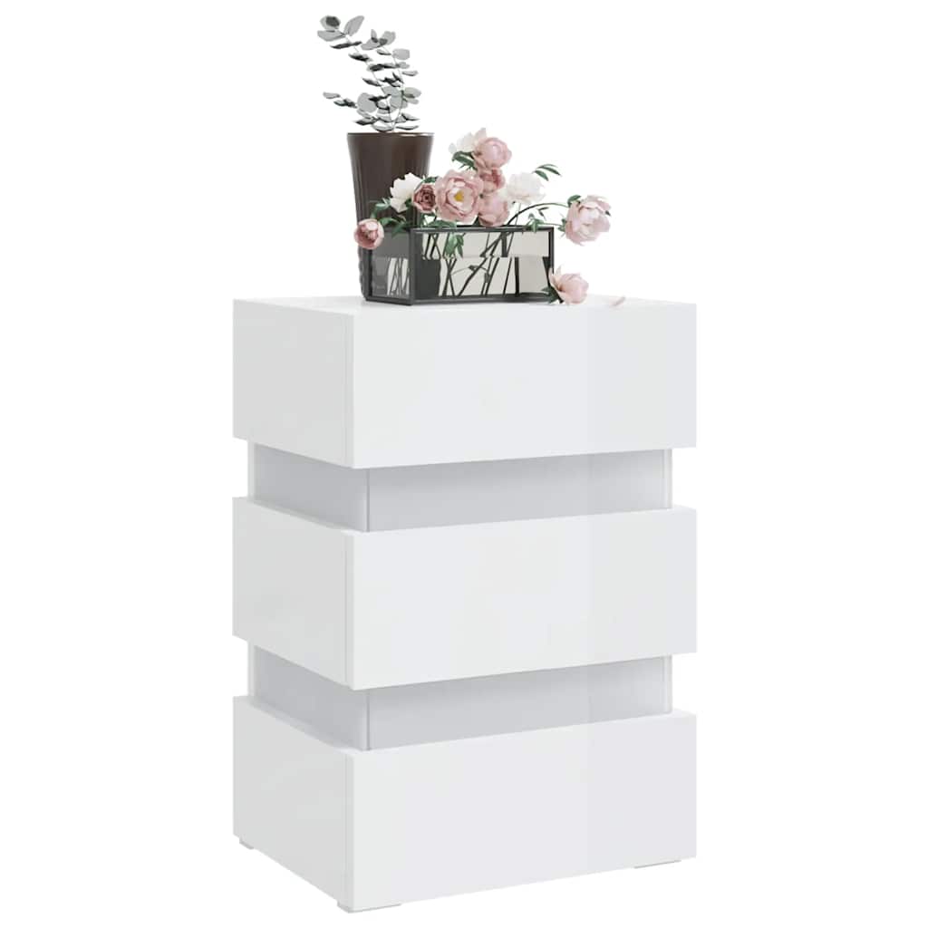 Table de chevet LED blanc brillant 45x35x67 cm matériau à base de bois