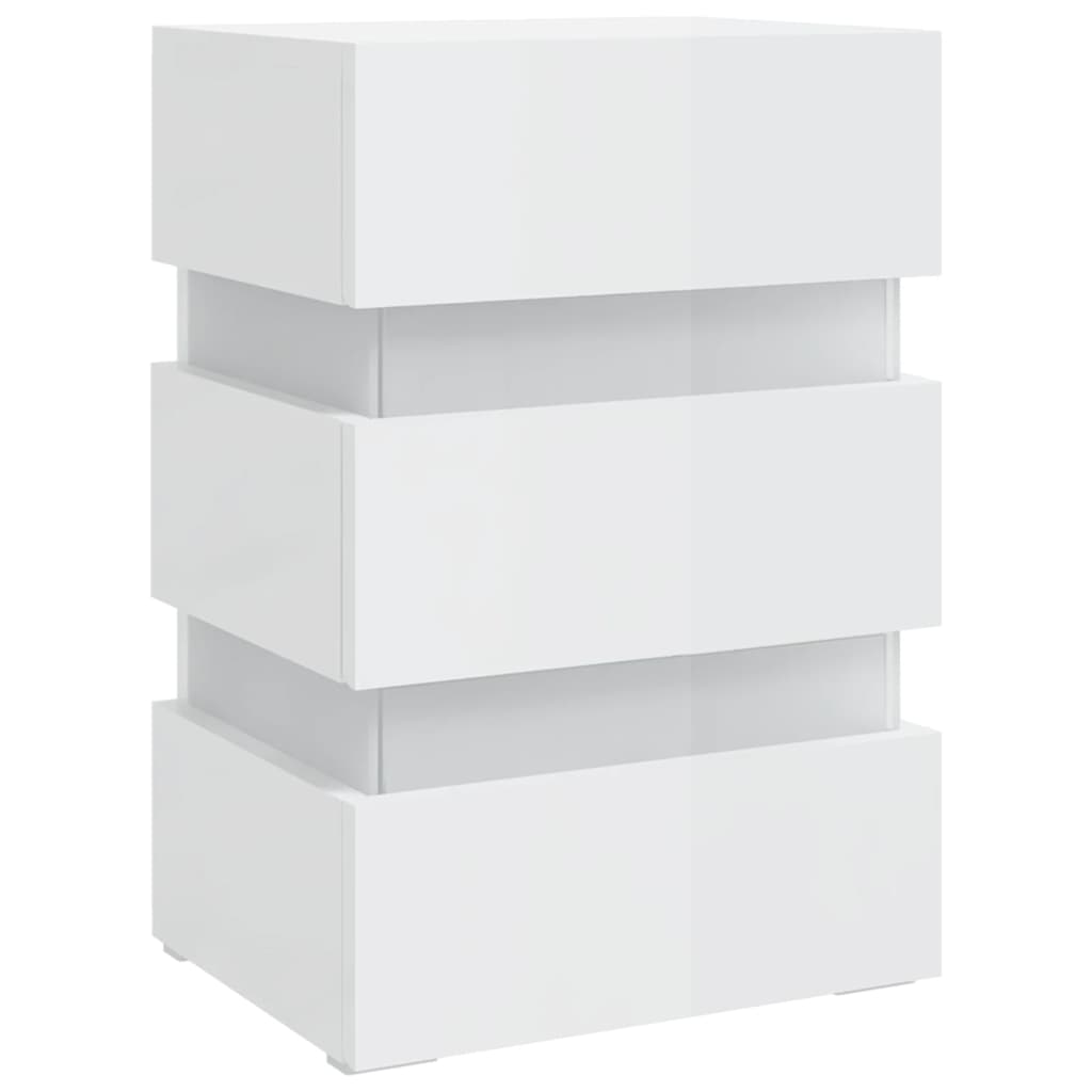 Table de chevet LED blanc brillant 45x35x67 cm matériau à base de bois