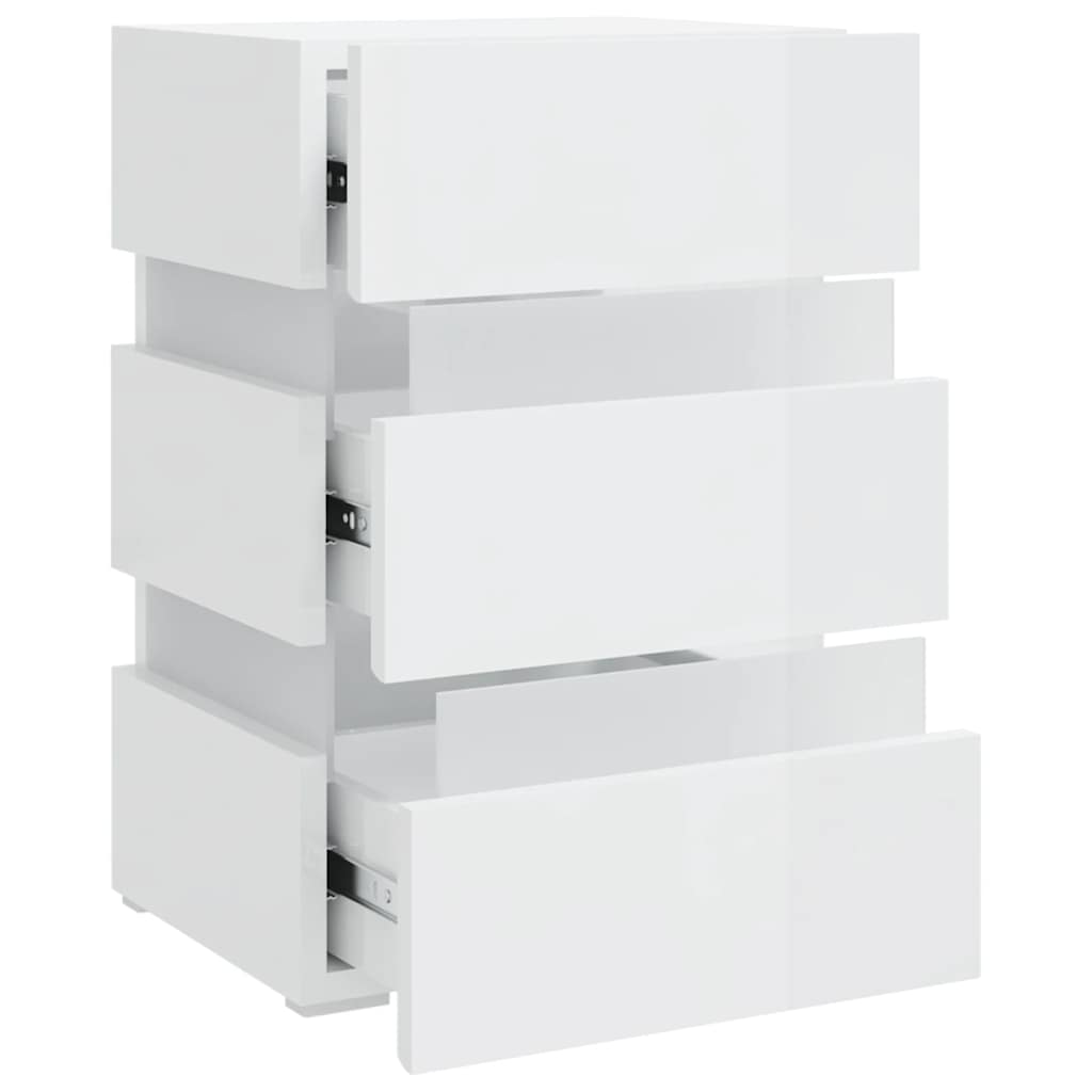 Table de chevet LED blanc brillant 45x35x67 cm matériau à base de bois