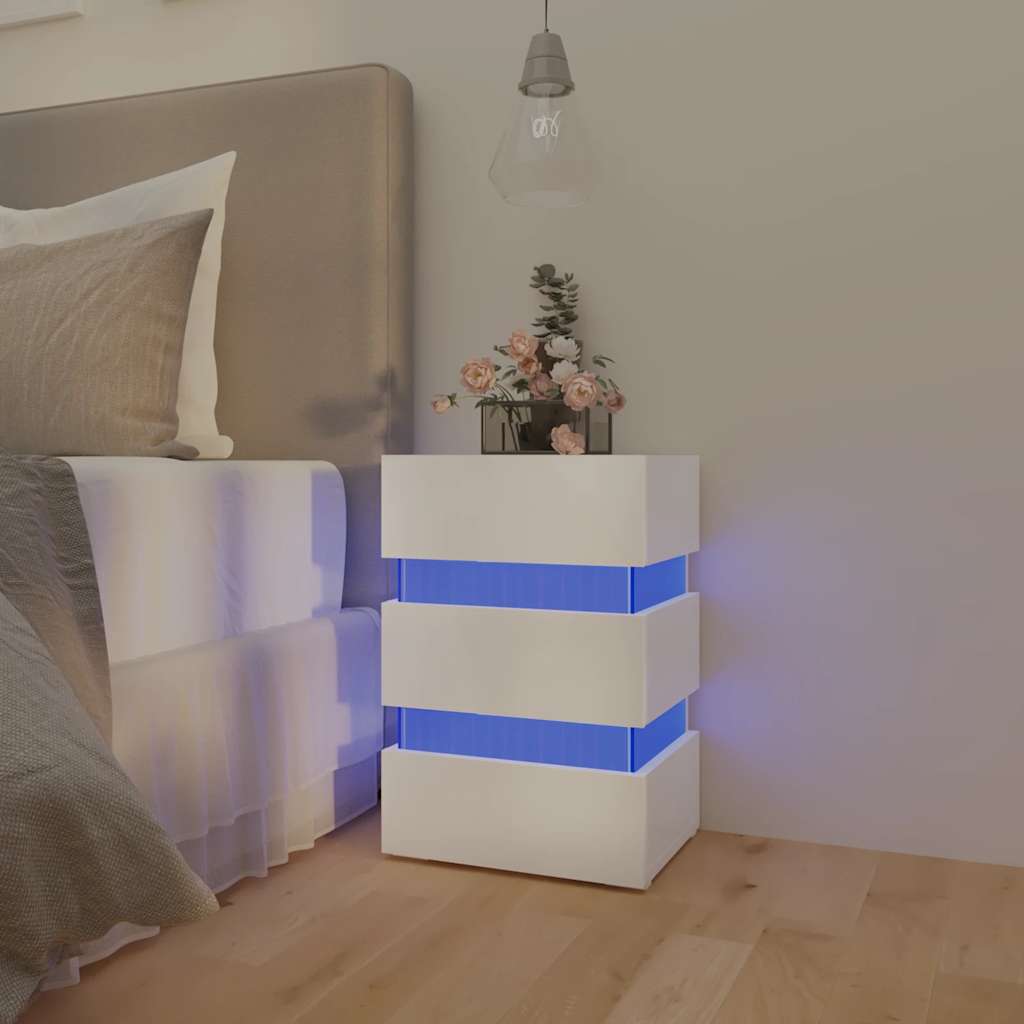 Table de chevet LED blanc brillant 45x35x67 cm matériau à base de bois