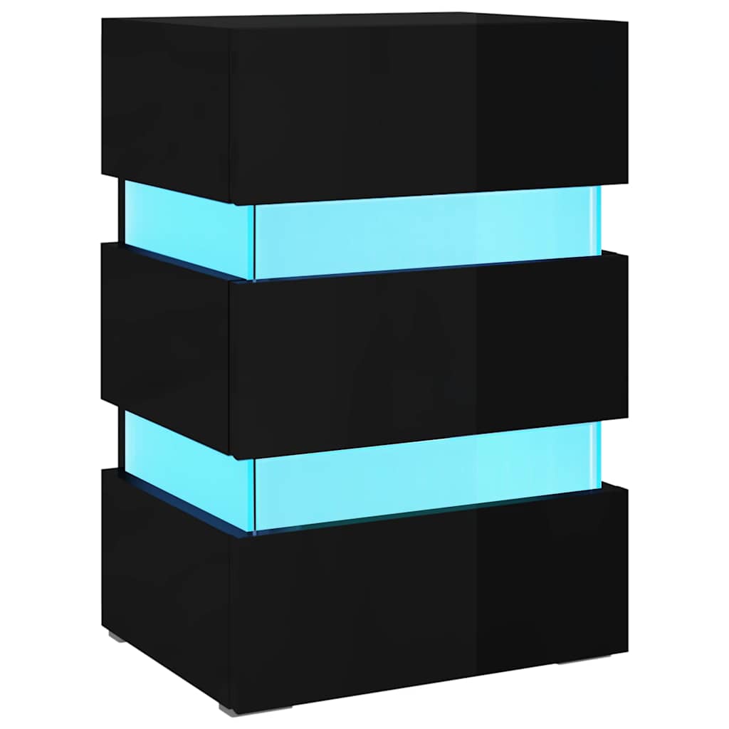 Table de chevet LED noir brillant 45x35x67 cm matériau à base de bois