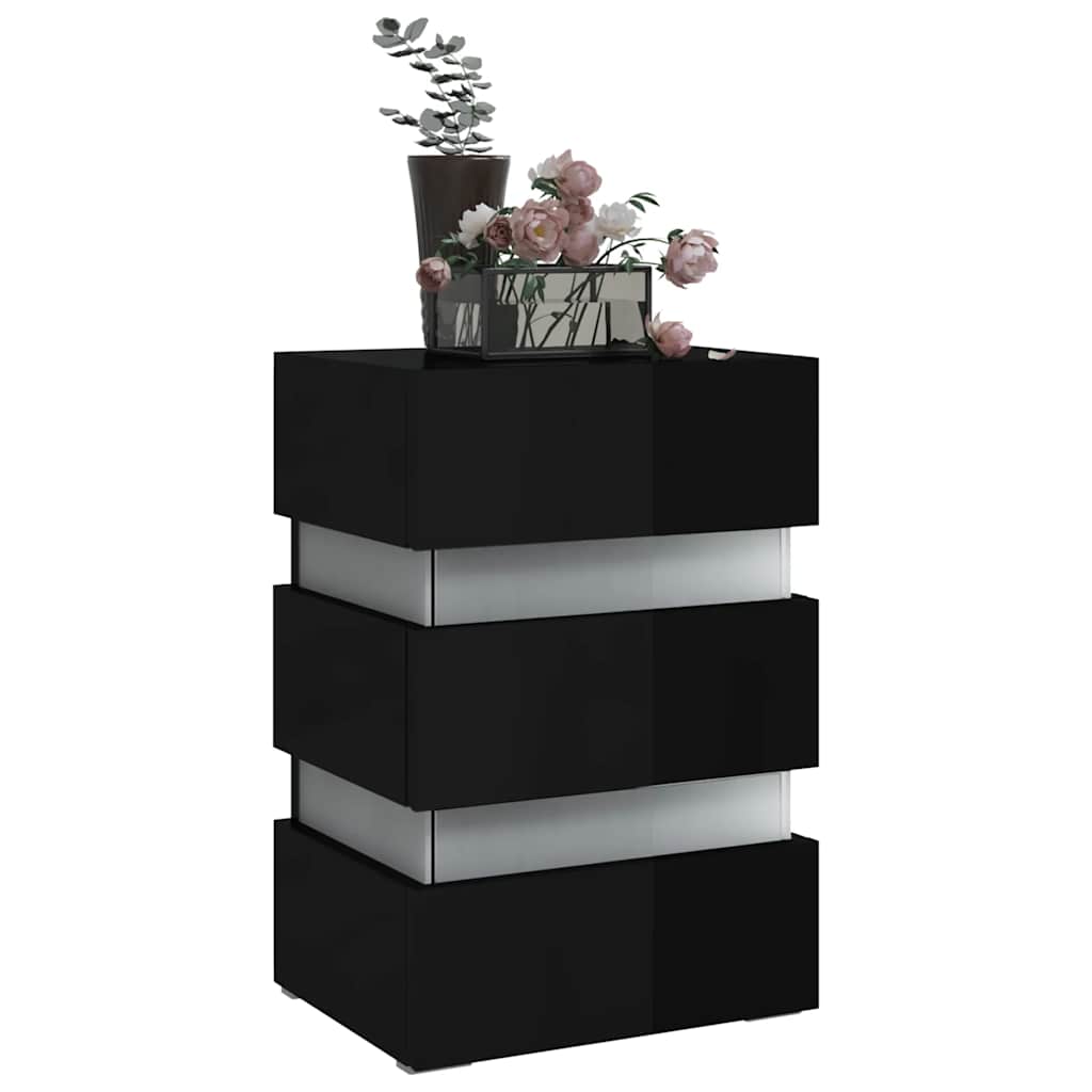 Table de chevet LED noir brillant 45x35x67 cm matériau à base de bois