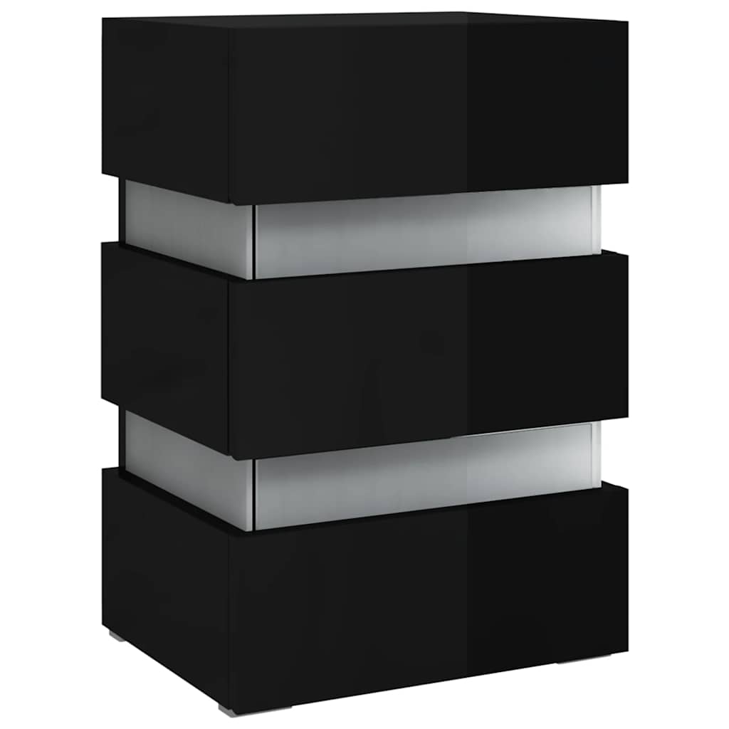 Table de chevet LED noir brillant 45x35x67 cm matériau à base de bois