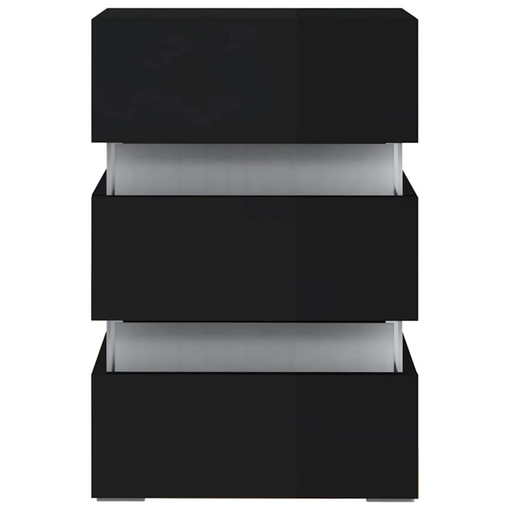 Table de chevet LED noir brillant 45x35x67 cm matériau à base de bois