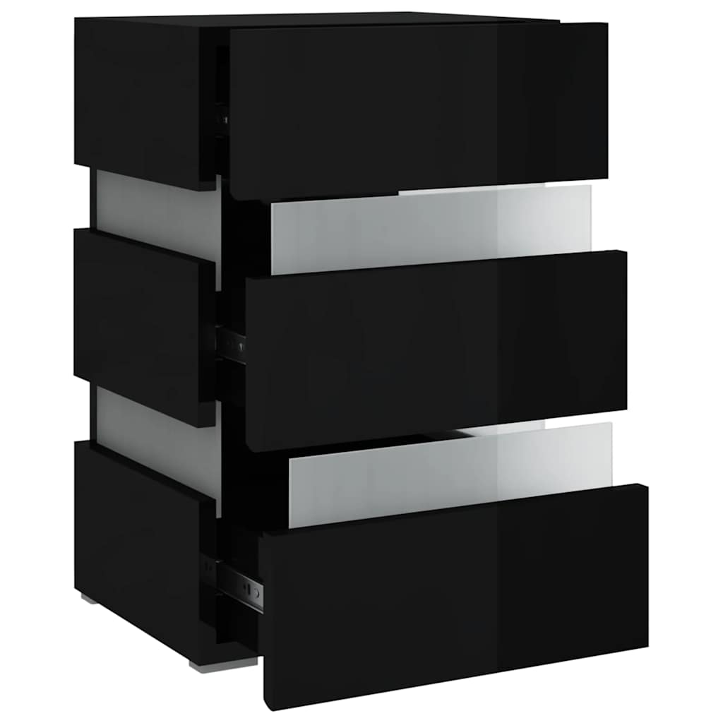 Table de chevet LED noir brillant 45x35x67 cm matériau à base de bois