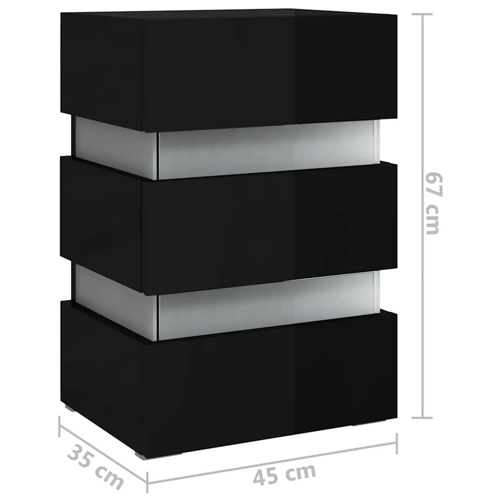 Table de chevet LED noir brillant 45x35x67 cm matériau à base de bois
