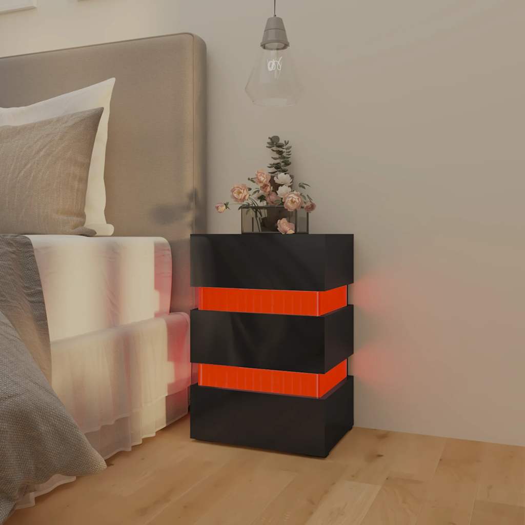 Table de chevet LED noir brillant 45x35x67 cm matériau à base de bois