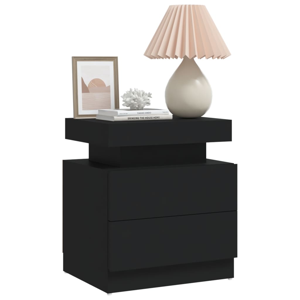 Bedside table black 45x35x52 cm wood material