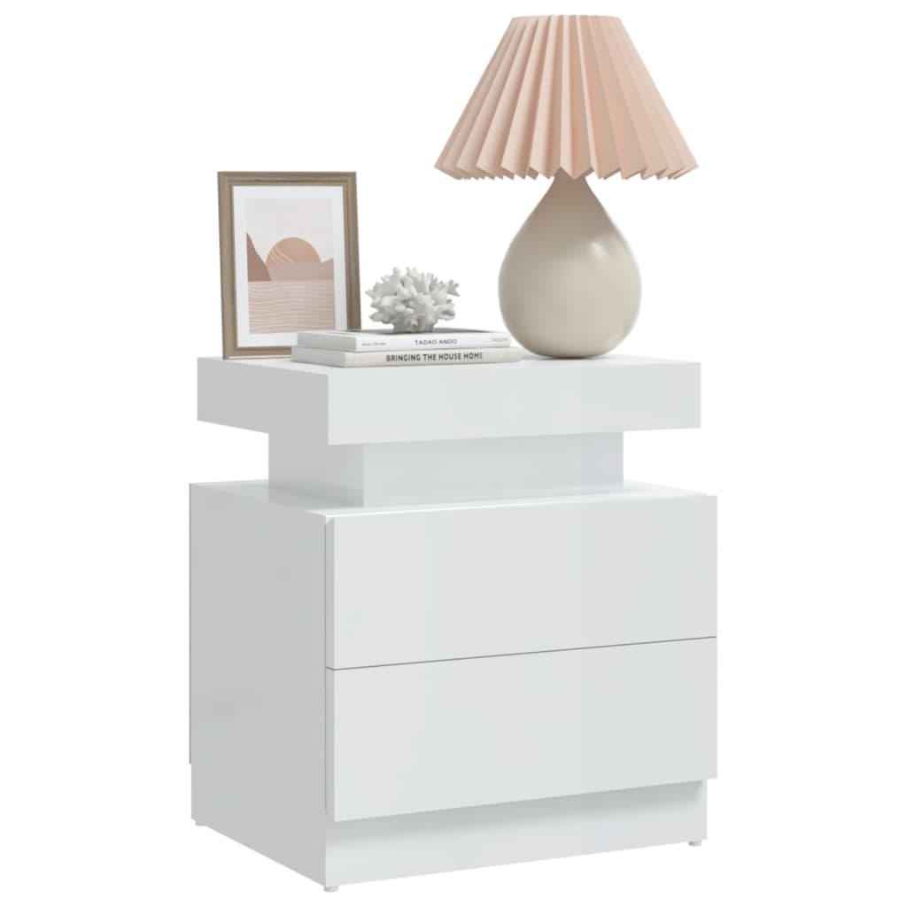 Bedside table high-gloss white 45x35x52 cm wood-based material