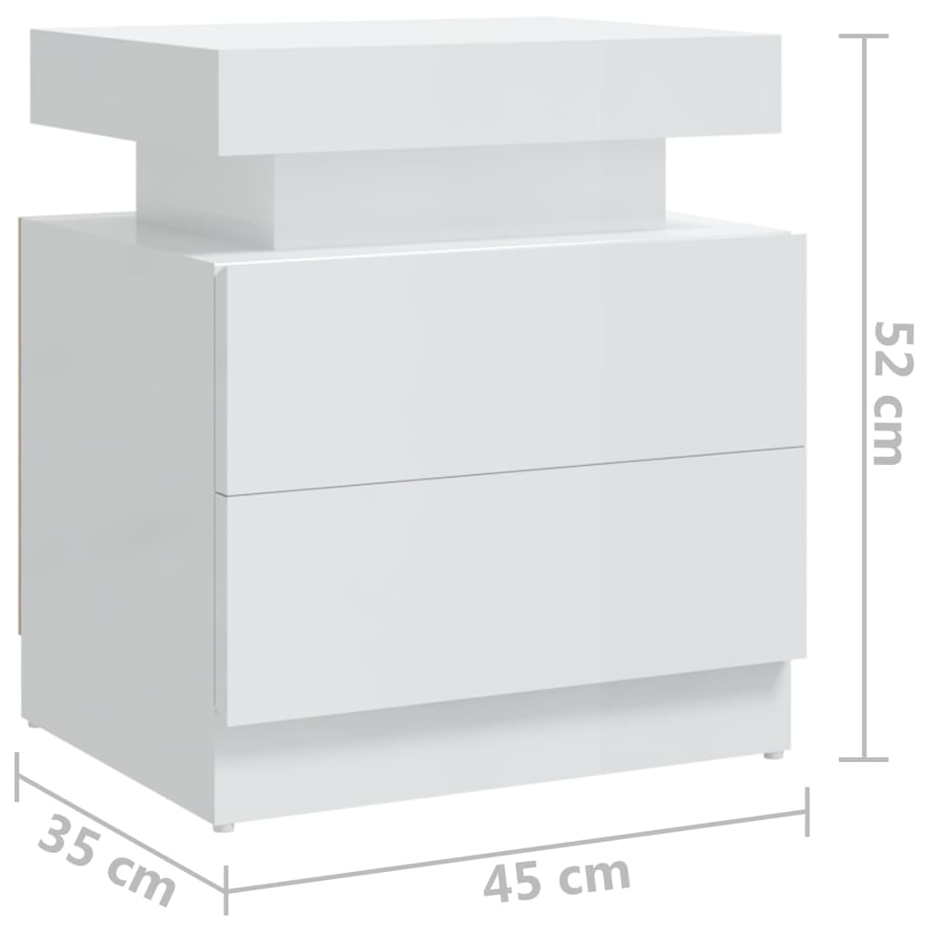 Bedside table high-gloss white 45x35x52 cm wood-based material