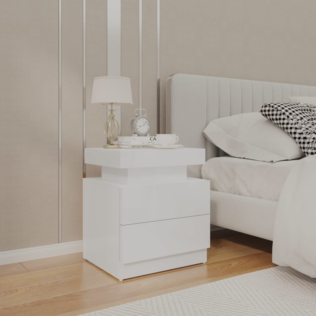 Bedside table high-gloss white 45x35x52 cm wood-based material