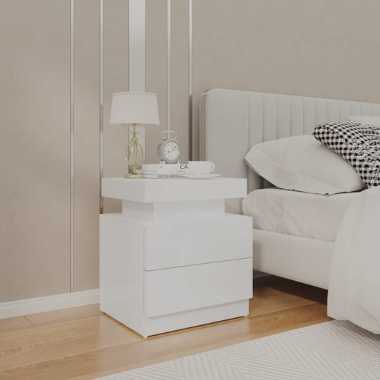 Bedside table high-gloss white 45x35x52 cm wood-based material