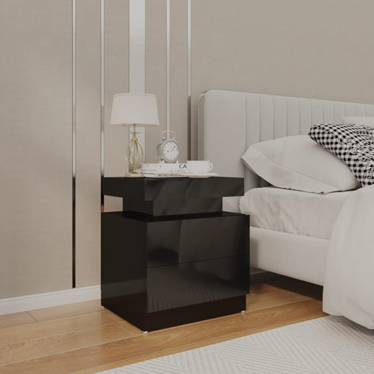 Bedside table high-gloss black 45x35x52 cm wood-based material