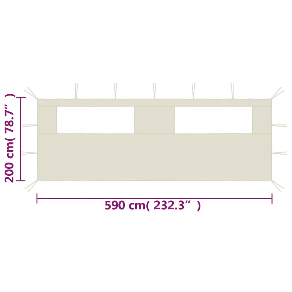 Pavillon-Seitenwand mit Fenstern 6x2 m Creme