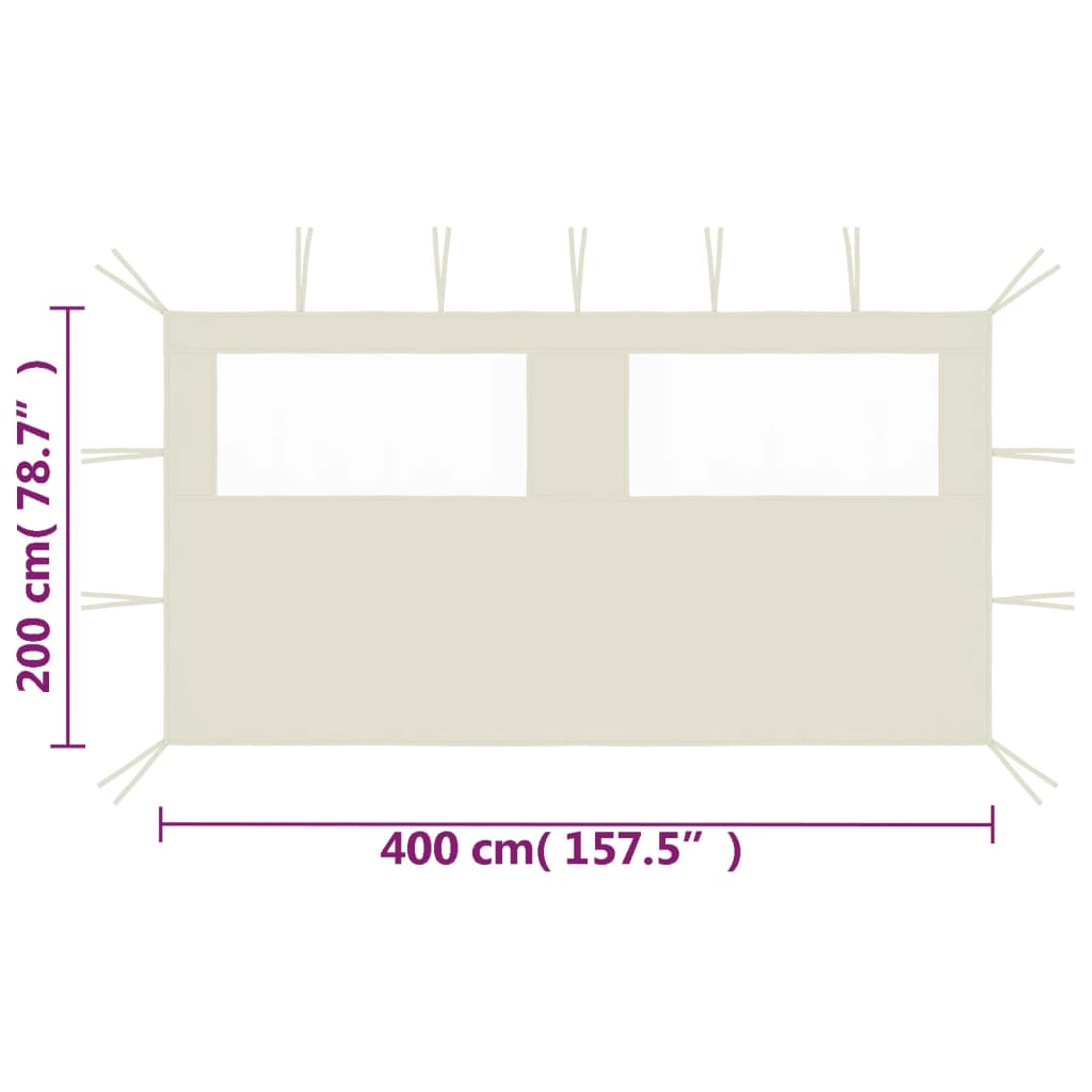 Pavillon-Seitenwand mit Fenstern 4x2 m Creme