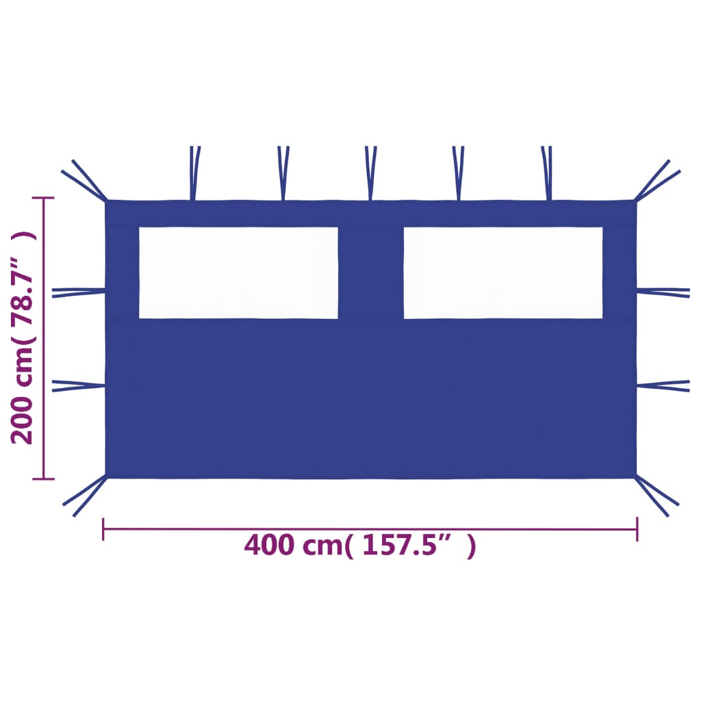 Pavillon-Seitenwand mit Fenstern 4x2 m Blau