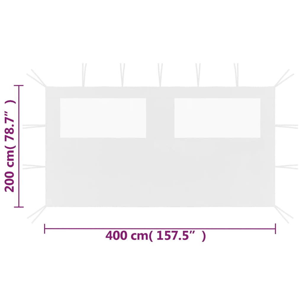 Pavillon-Seitenwand mit Fenstern 4x2 m Weiß