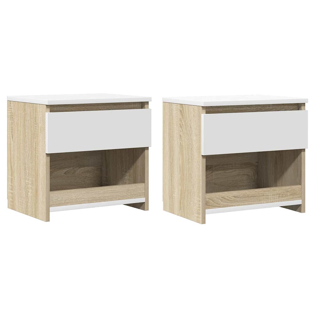Nachttische 2 Stk. Weiß Sonoma-Eiche 40x30x39 cm Holzwerkstoff