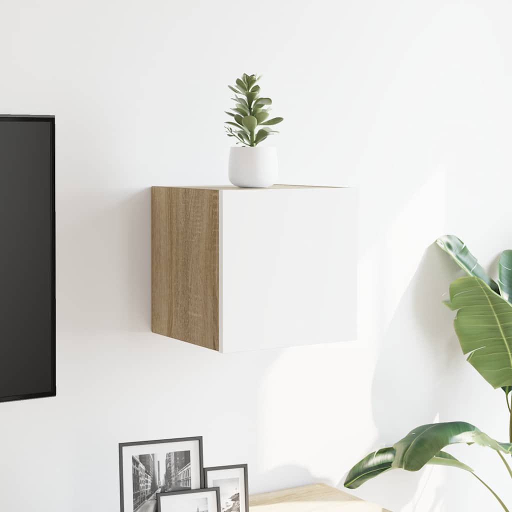 Meuble TV mural chêne Sonoma blanc 30,5x30x30 cm