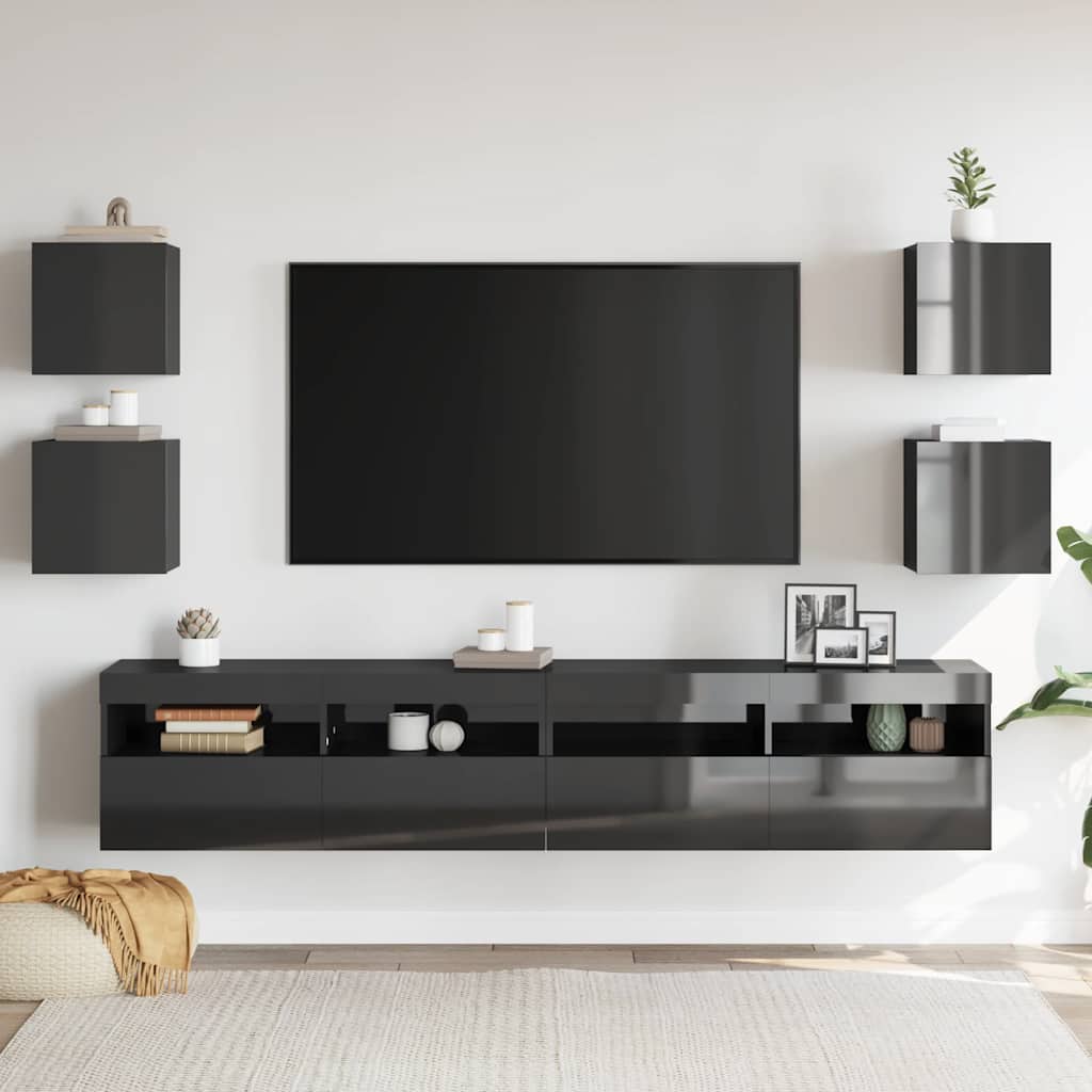 TV wall cabinets 4 pcs. High-gloss grey 30.5x30x30 cm
