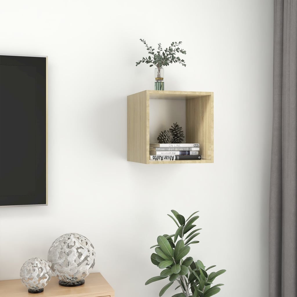 Wall Cabinet White Sonoma Oak 37x37x37 cm Wood Material