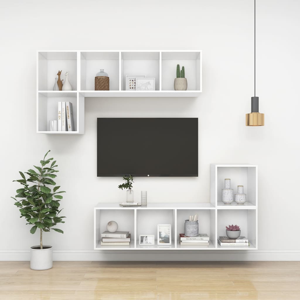 Meuble TV mural blanc 37x37x72 cm en matériau à base de bois