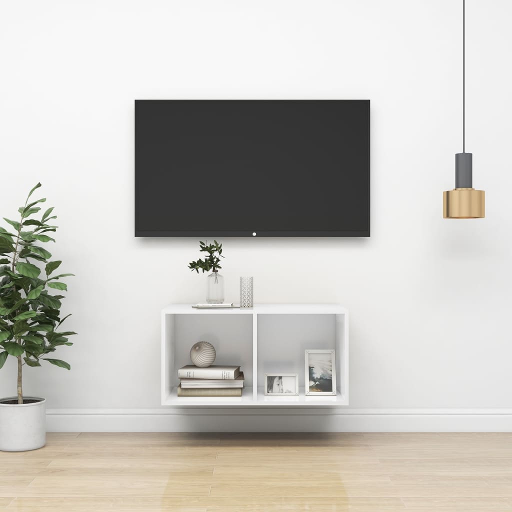Meuble TV mural blanc 37x37x72 cm en matériau à base de bois