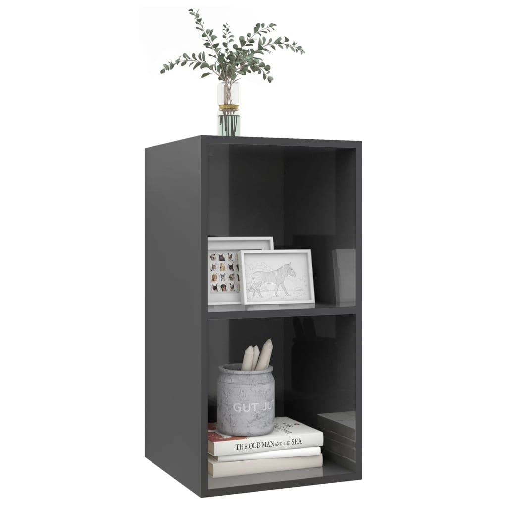 TV wall cabinet high gloss grey 37x37x72 cm wood material