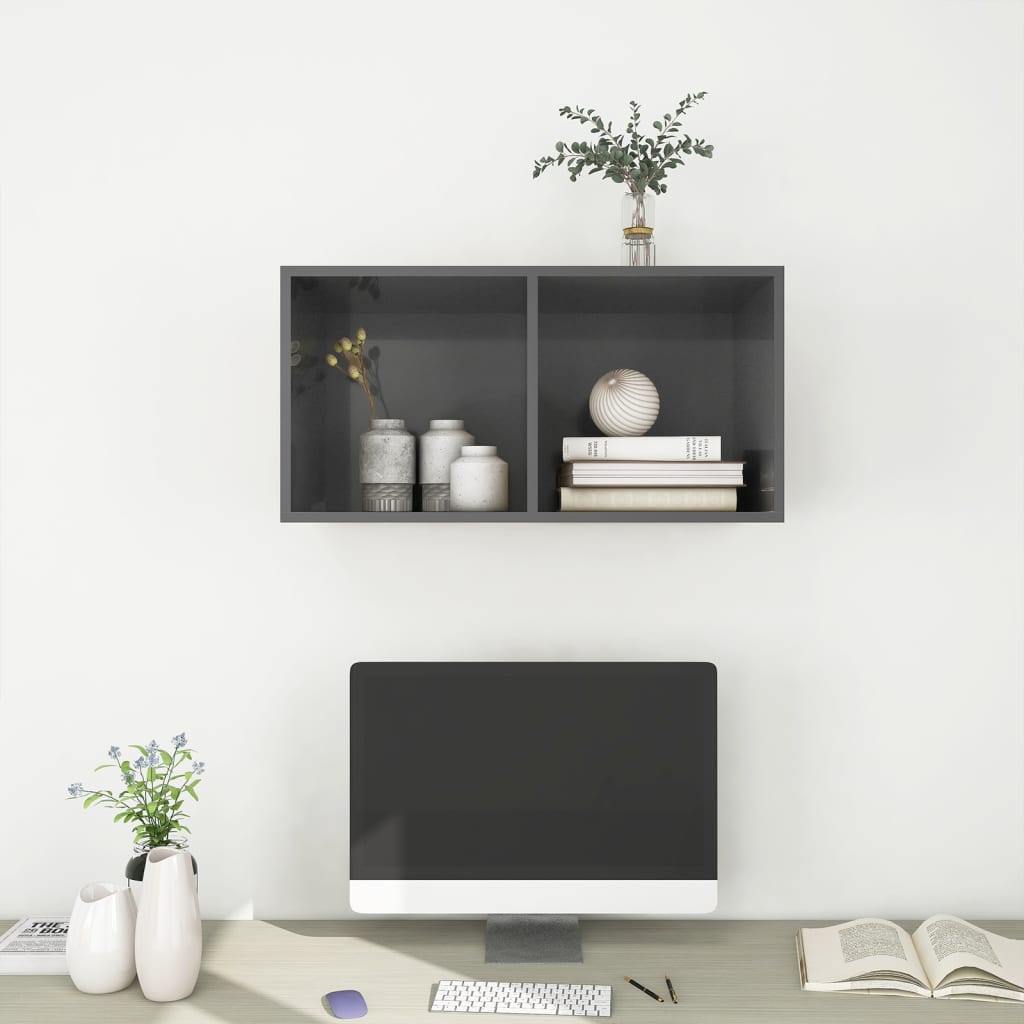 TV wall cabinet high gloss grey 37x37x72 cm wood material