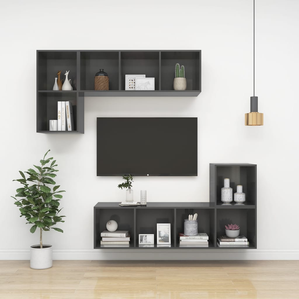 TV wall cabinet high gloss grey 37x37x72 cm wood material