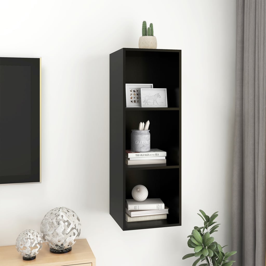 Meuble TV mural noir 37x37x107 cm en bois