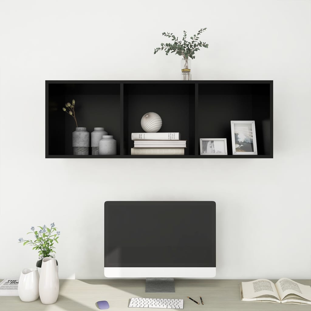 Meuble TV mural noir 37x37x107 cm en bois