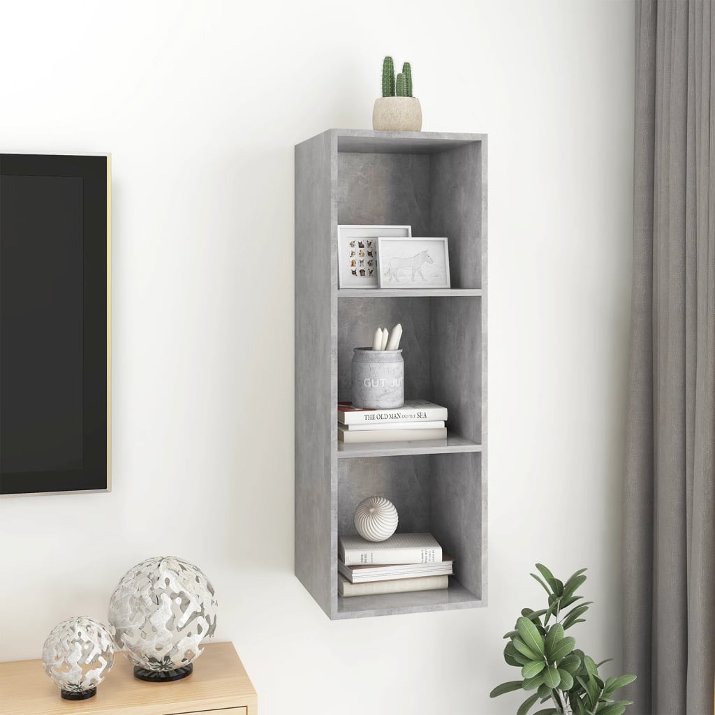 TV wall cabinet concrete grey 37x37x107 cm wood-based material