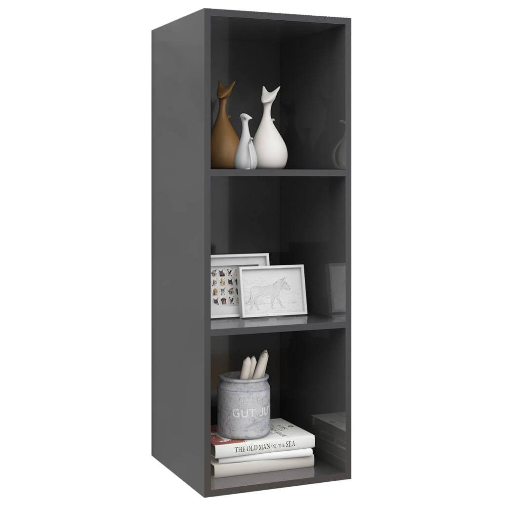 TV wall cabinet high gloss grey 37x37x107 cm wood material