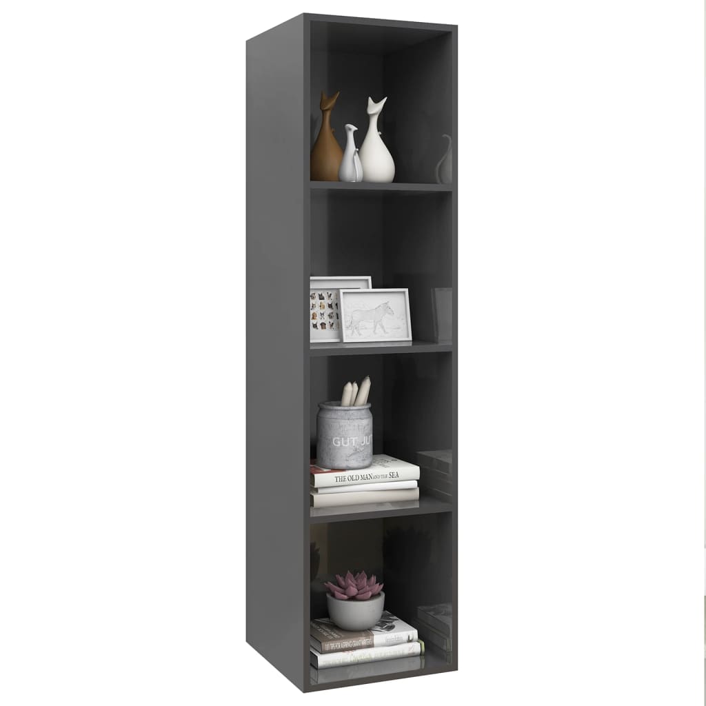 TV wall cabinet high gloss grey 37x37x142.5 cm wood material
