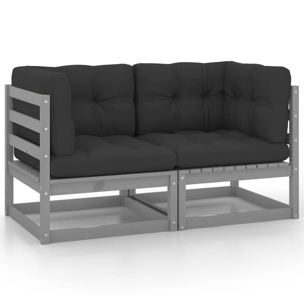 Garden Sofa 2-Seater with Cushions Gray Pine Solid Wood