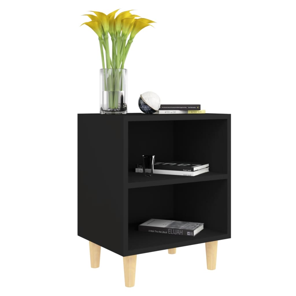 Table de chevet avec pieds en bois massif noir 40x30x50 cm