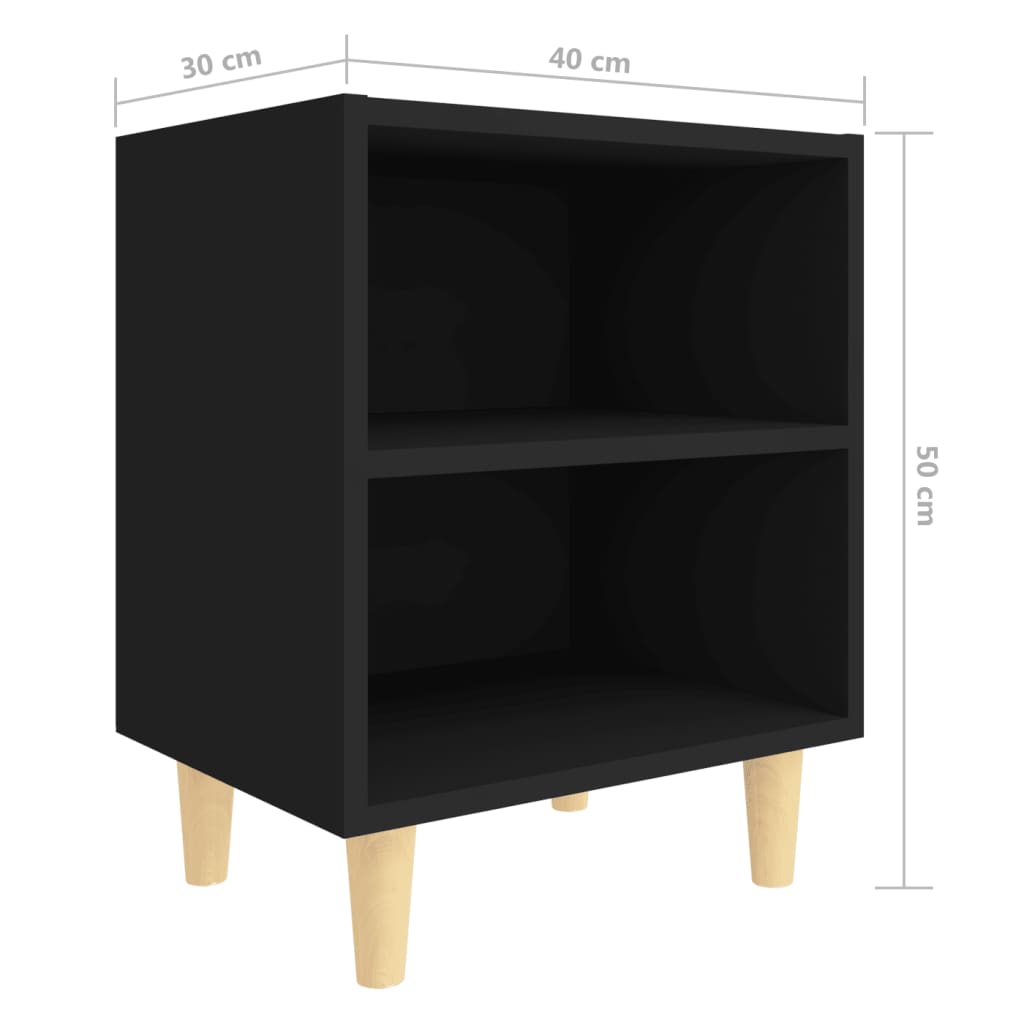 Table de chevet avec pieds en bois massif noir 40x30x50 cm