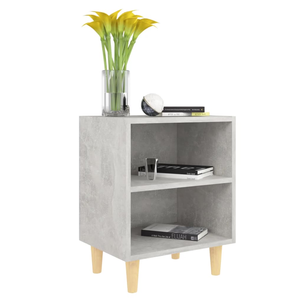 Bedside table with solid wood legs concrete grey 40x30x50 cm