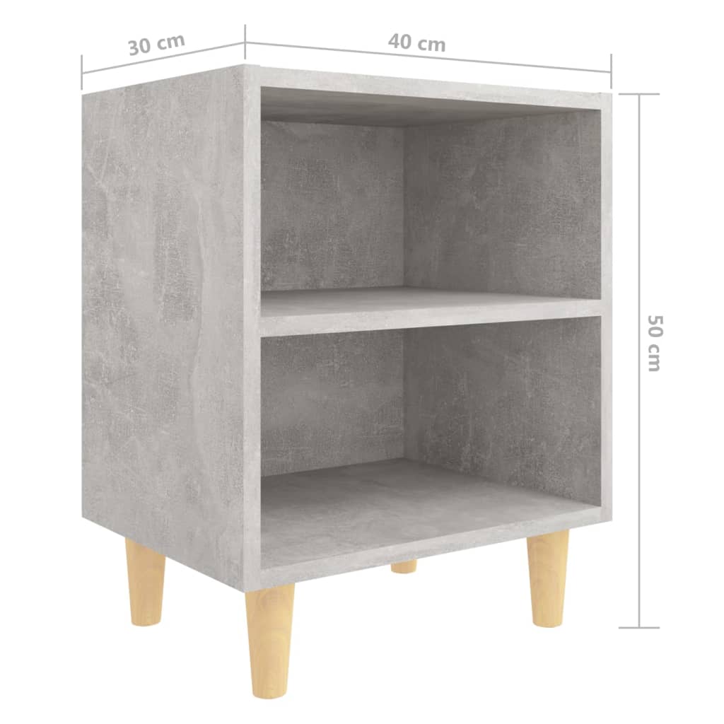 Bedside table with solid wood legs concrete grey 40x30x50 cm