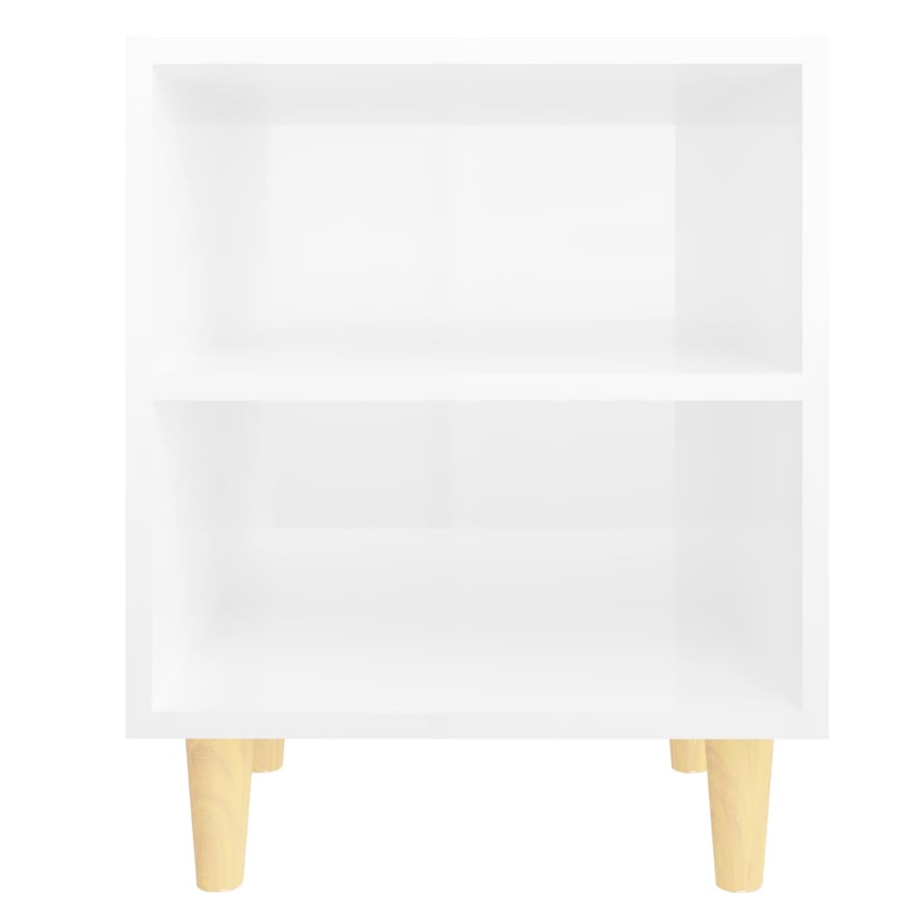 Bedside tables solid wood legs 2 pcs. High gloss white 40x30x50cm