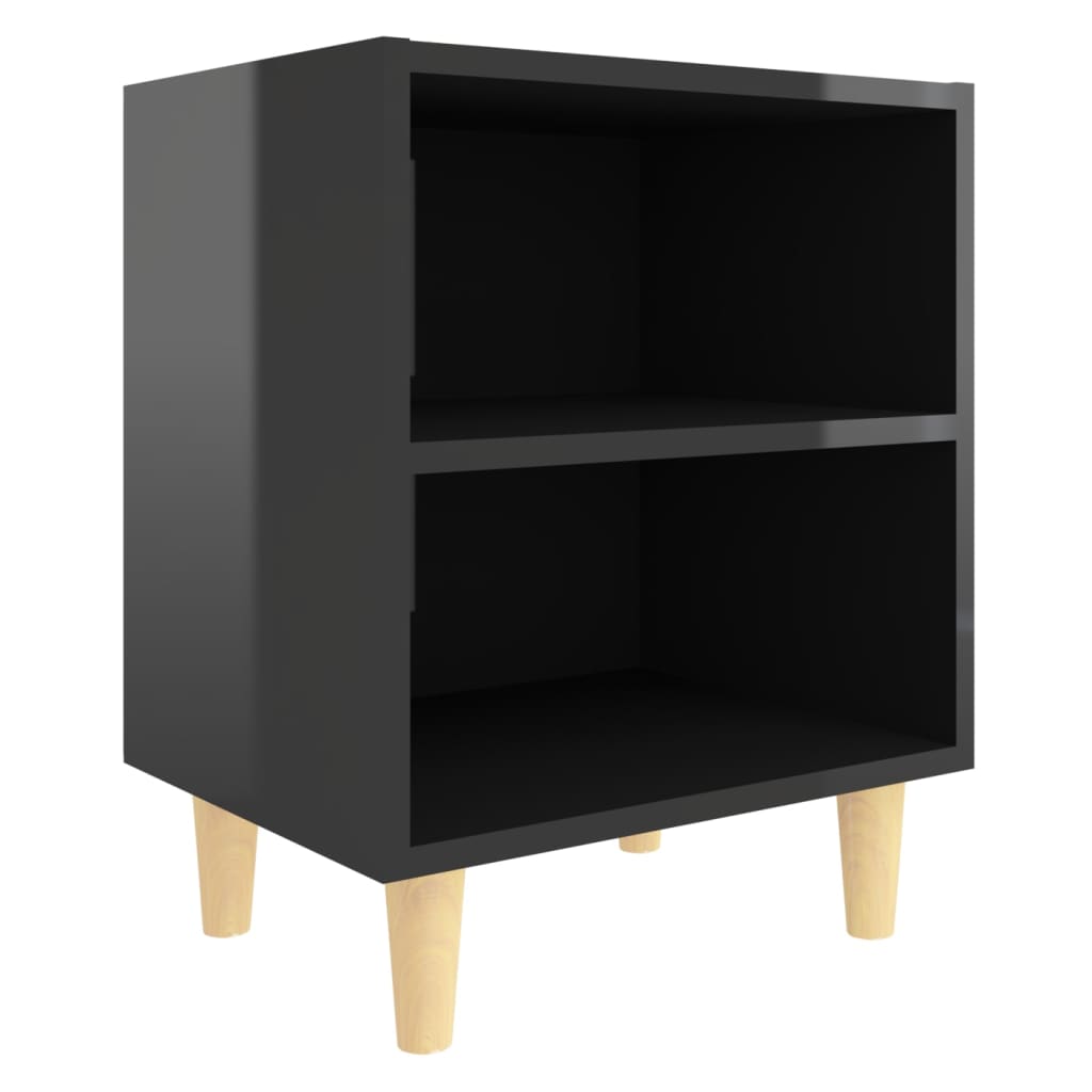 Bedside table with solid wood legs high-gloss black 40x30x50 cm