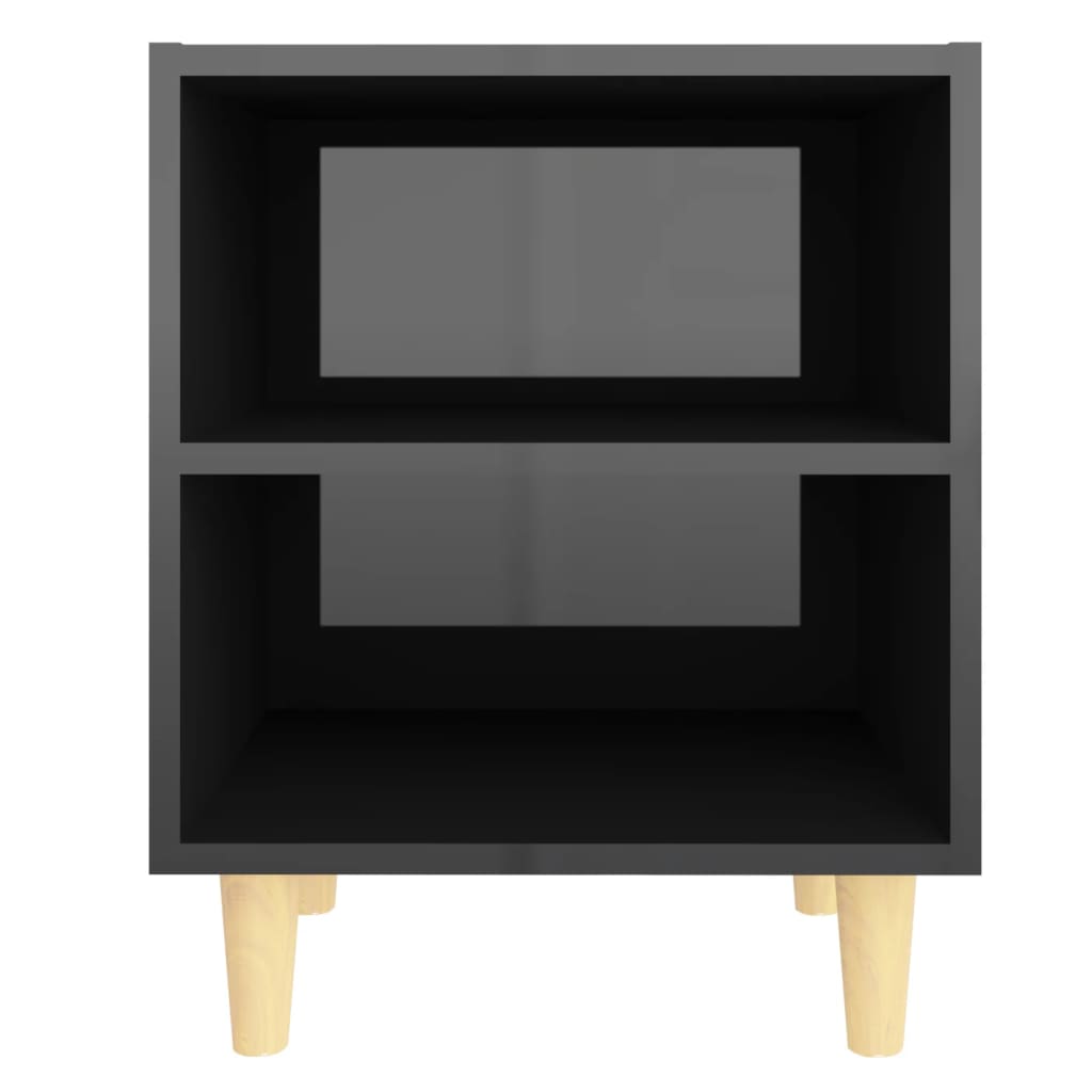 Bedside table with solid wood legs high-gloss black 40x30x50 cm