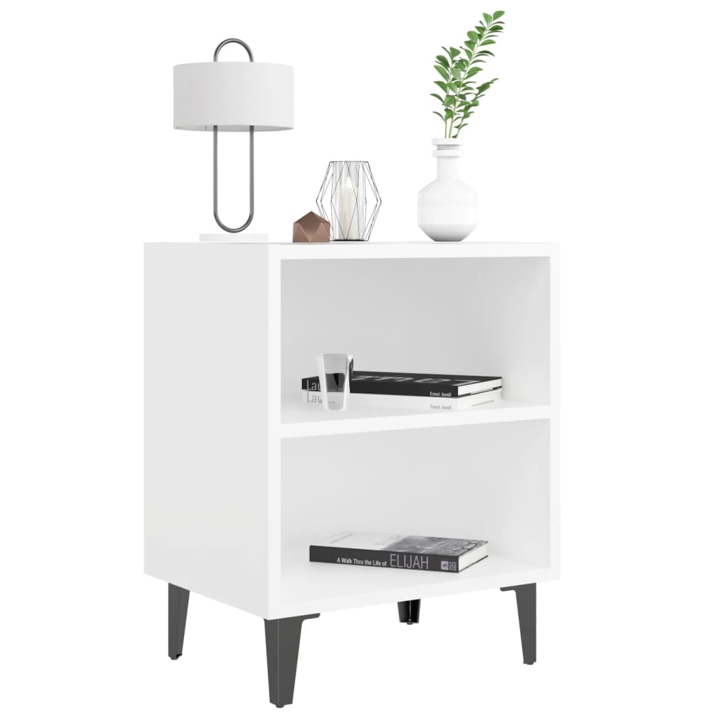 Bedside table with metal legs white 40x30x50 cm