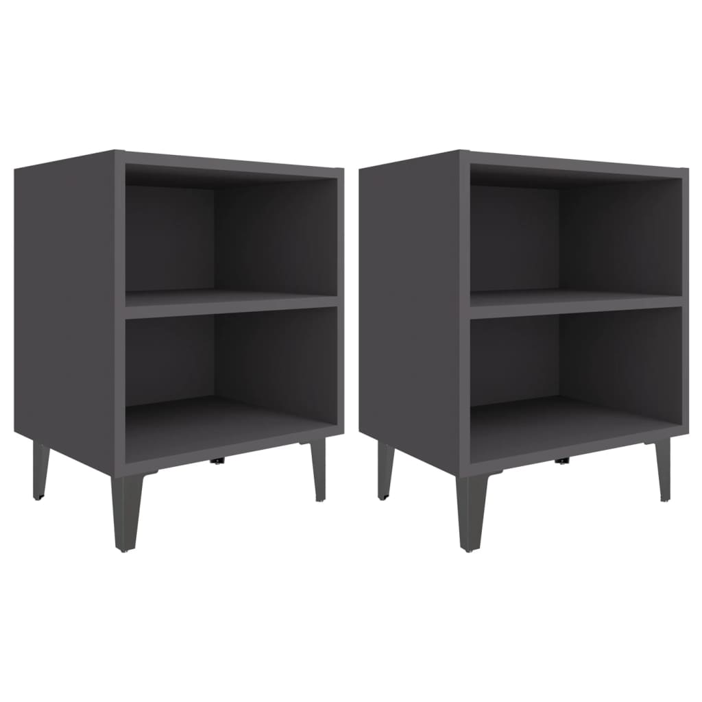 Tables de chevet avec pieds en métal, 2 pièces, gris, 40 x 30 x 50 cm